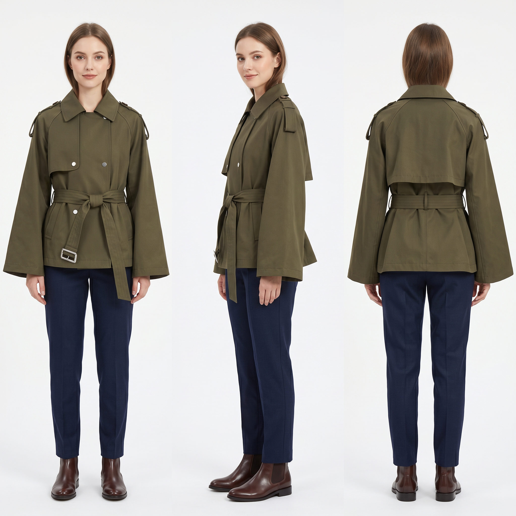 Long 2-in-1 Trench Coat – Detachable Bottom, Dropped Shoulders, Blazer Collar, Converts from Long Trench to Short Jacket